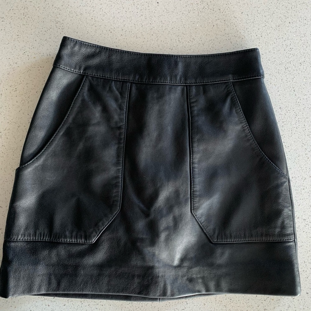 Babaton Black Leather Mini Skirt